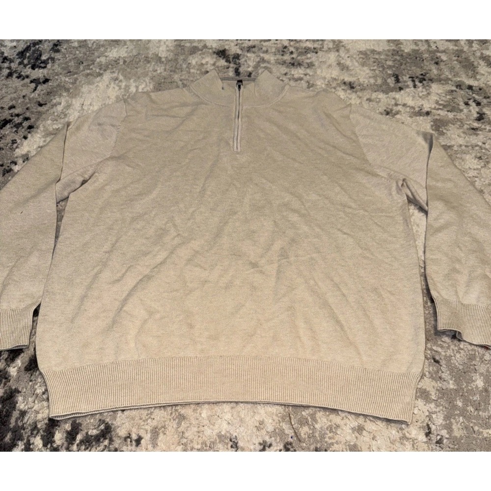 Roundtree & York Sweater Mens Sz Large Oatmeal Beige 1/4  Zip Pullover Knit New
